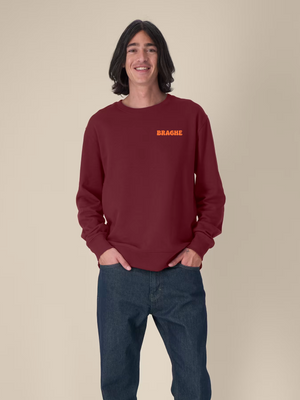 Felpa girocollo uomo BRAGHE colore Bordeaux con il logo Braghe arancione sul cuore