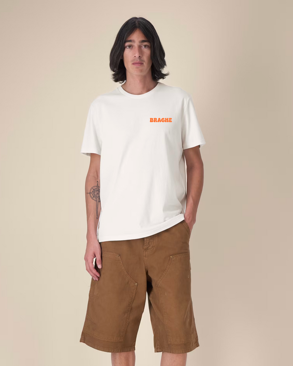 T-shirt BRAGHE colore Naturale con il logo Braghe arancione sul cuore